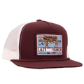 Lazy J Ranch Maroon & White Blue Bull Trap Patch Classic Five Panel Rope Trucker Hat - Adjustable Unisex Country Hats, Vintage Trucker Hat