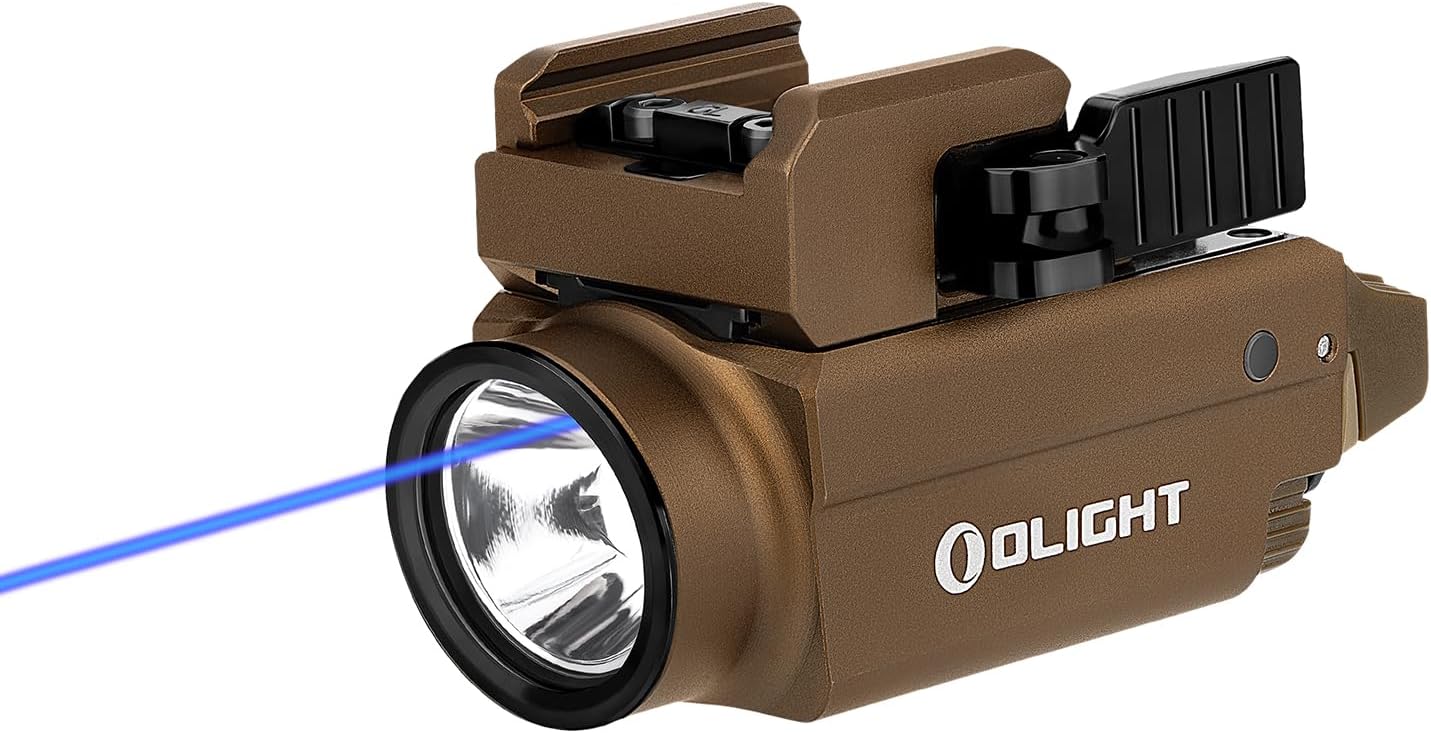 OLIGHT Baldr S Tactical Flashlight - 800 Lumens Blue Beam & White LED Combo | Compact Rail Mounted Light (Desert Tan)