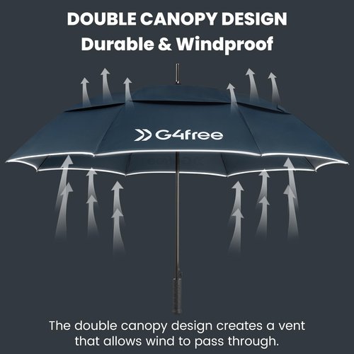 G4Free Strongest Golf Umbrella with Full Carbon Fiber, Well-constructed & Super Lightweight & Windproof Double Vented Mesh Canopy Large 62 Inch Oversized Stick Umbrellas for Rain Sun, Heavy Duty Huge Umbrella, Automatic Open