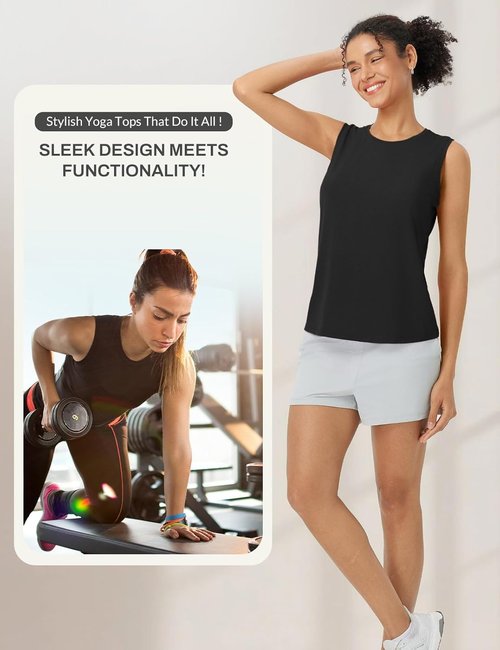 Baleaf Women's Open Back Yoga Tank Top - High Neck Sleeveless Athletic Shirt for Gym & Running