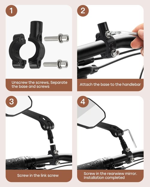 Bike Mirror Handlebar Mount, HD Wide Rear View Bicycle Mirrors for Handlebars with Scratch Resistant Glass, 360°Adjustable Bike Rear View Mirror for Scooter, Motorcycle, Bikes (HD Lens: Left)