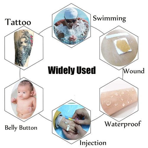 100Pcs Transparent Stretch Adhesive Bandage, BetterJonny 5 Sizes Waterproof Clear Adhesive Bandages Disposable Tattoo Bandage Stretch Bandage Tape for Swimming and Shower