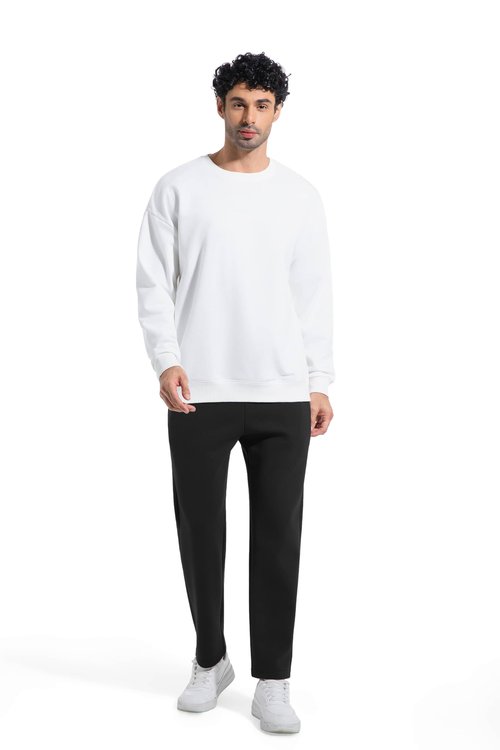 AbleTree Men's Heavyweight Sweatpants 28-29" Inseam Short Length, Cotton Stretch Casual Lounge Pants for Fall Winter, Straight Fit with Zip Pockets Black