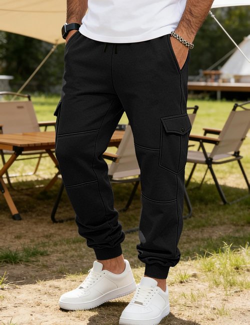 LINENNMAIN Men's Casual Cargo Sweatpants Fleece Lined Workout Joggers Athletic Drawstring Pants with Multi Pockets