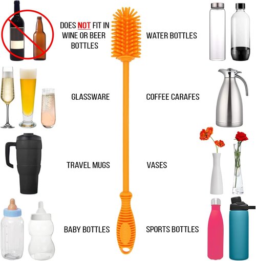 Kitchiny Silicone Bottle Brush Set - 12.5" Cleaner for Hydro Flasks, Tumblers & Narrow Neck Containers
