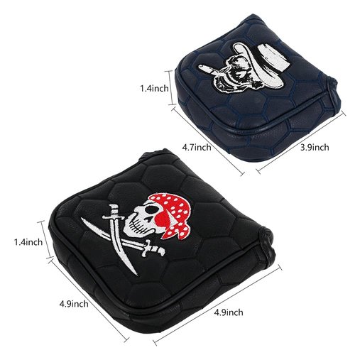 Myartte Golf Club Head Cover Pirate Skull Golf Putter Cover Premium Leather Magnetic Closure Embroidered Pattern Fit Heel Shafted Putter (Blue Smoking Skeleton (5×4×1.5 inch))