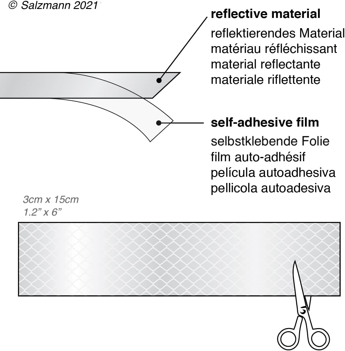 Salzmann Diamond Grade Reflective Stickers - Waterproof All-Weather 3M Material | 4-Pack, White