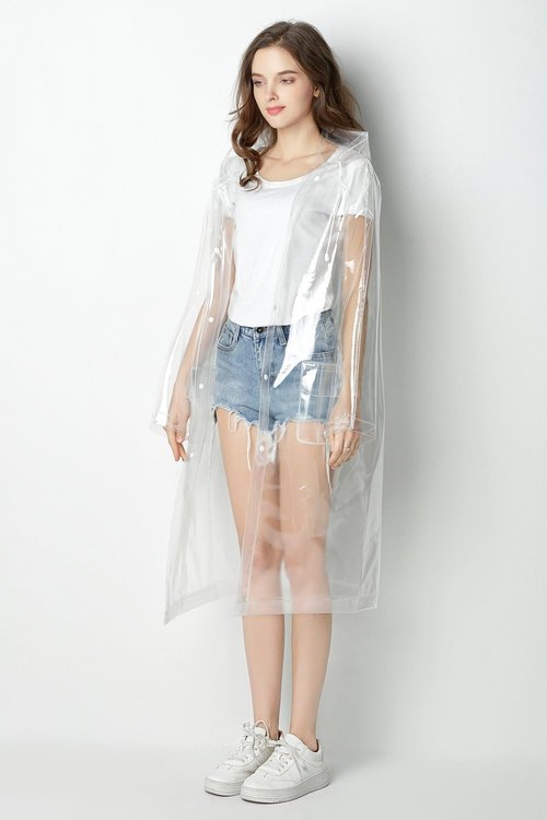 Freesmily Women's Waterproof Raincoat - Super Transparent EVA Poncho with Hood & Drawstring