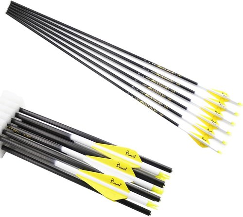 Archery Carbon Arrows 300-800 Spine - 30-32 Inch Shafts for Compound & Recurve Bows | 12PCS Feathered Hunting Arrows