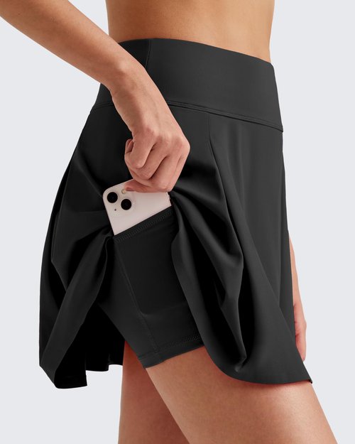 G4Free Tennis Skirts for Women High Waisted Golf Skorts Inner Shorts Summer Stretchy Athletic Skirt with Pockets(Black,L)