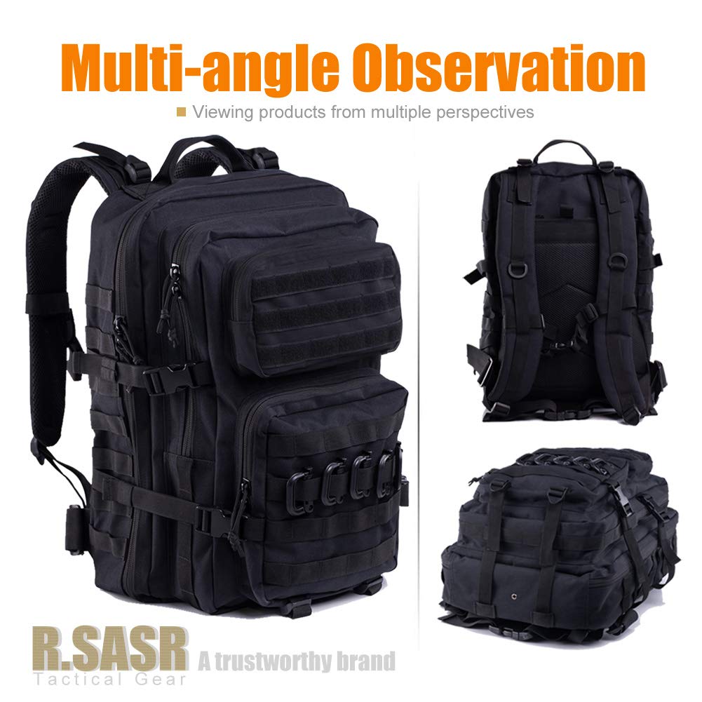 R.SASR Black Tactical Backpack, Military Backpack, Molle Backpack.(Black-02)