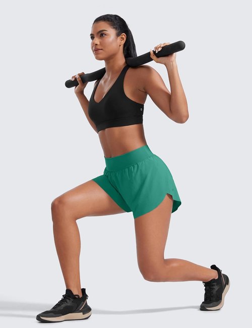 CRZ YOGA High Waisted Split Running Shorts for Women 3" - Comfy Mesh Liner for Workout Athletic Gym Track Quick Dry
