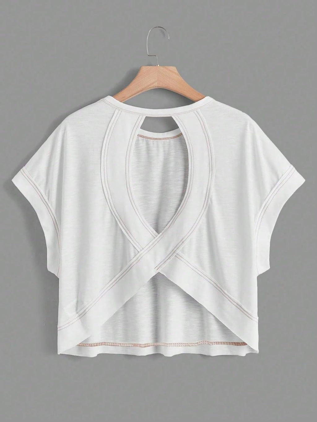 RoseSeek Girl's Backless Criss-Cross Short Sleeve Tops - Casual Crewneck Tees (2 Pack)
