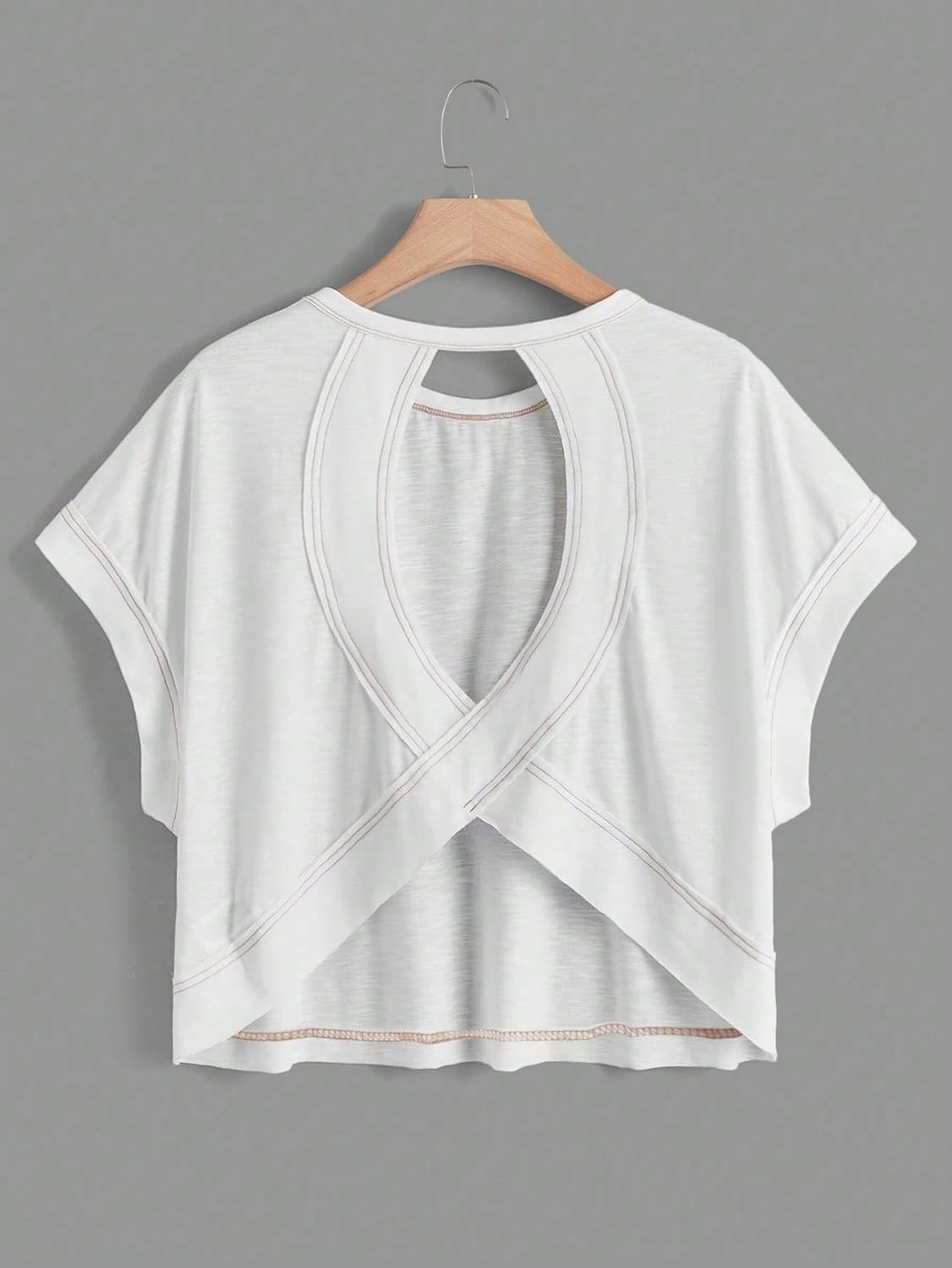 RoseSeek Girl's Backless Criss-Cross Short Sleeve Tops - Casual Crewneck Tees (2 Pack)