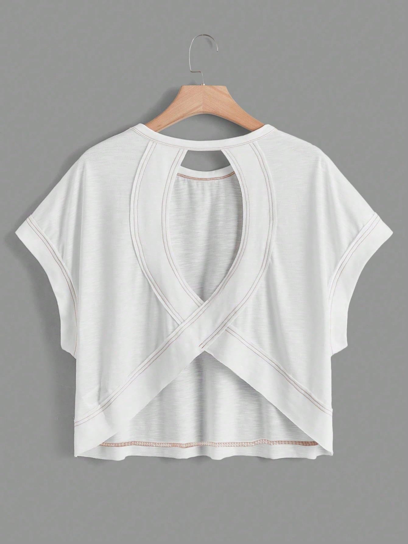 RoseSeek Girl's 2 Packs Open Back Backless Tops Criss Cross Short Sleeve T Shirts Crewneck Casual Tees Black White 11Y