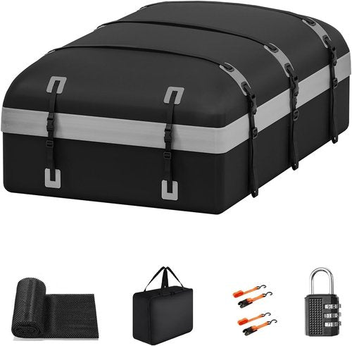 Car Rooftop Cargo Carrier Bag - 30 Cubic Feet Waterproof Soft-Shell Luggage with Straps & Hooks
