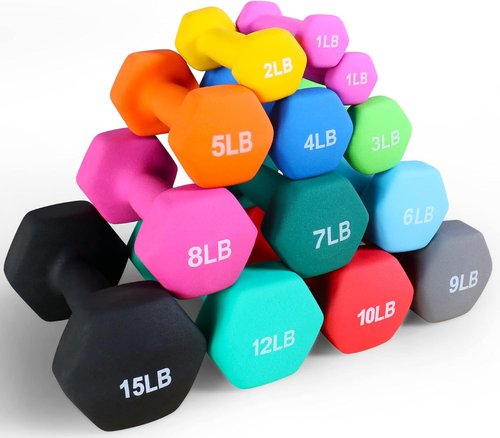 Fitvids Neoprene Dumbbell Hand Weights - Anti-Slip Hex Shape | Colorful Pair with Stand