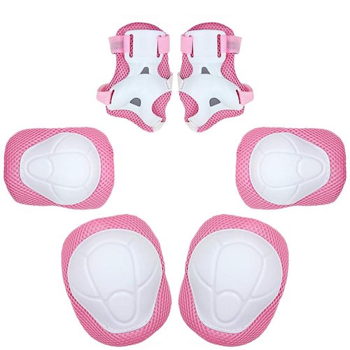 Luwint Kids Skating Cycling Protective Gear Set, Knee and Elbow Pads Wrist Guard for Boy Girl 3-7 Years (Pink)