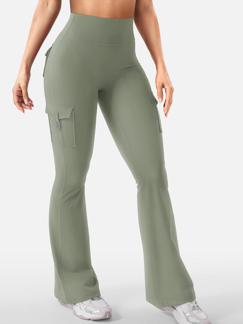 YEOREO CoreFlex Women's High-Waisted Flare Leggings - Hidden Pockets & No Front Seam | Cargo Gym Yoga