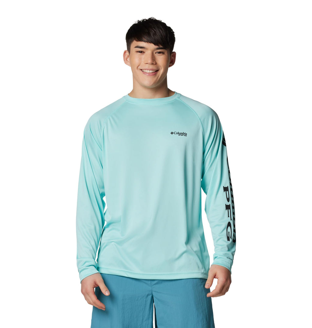 Columbia Men's PFG Terminal Tackle Long Sleeve Fishing Shirt, Gulf Stream/Black Logo, 2X Tall