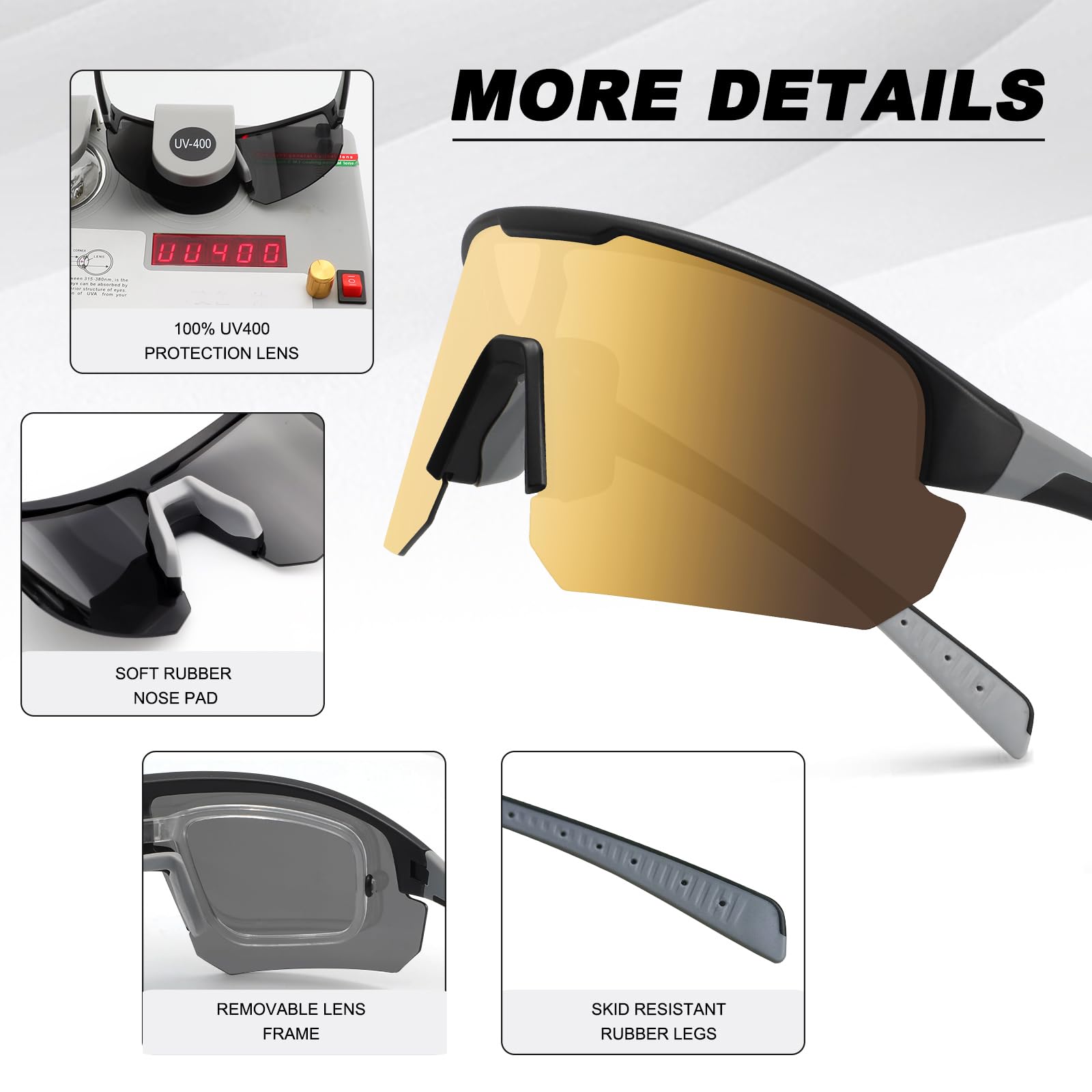 BangLong Lightweight Polarized Sports Sunglasses for Men Women, UV400 Protection Wrap-Around Sunglasses for Running Cycling Baseball Fishing, Gold