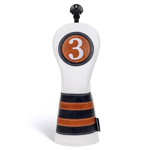 Craftsman Golf Club Covers Set 3 Wood Head Cover Fairway Headcover Leather Golf Head Cover with Stripes Golf Gift for Men/Women 4pcs(135X)