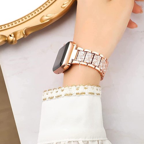 Lamshaw Compatible with Dyurwa P97 Smart Watch Band, Jewelry Bling Diamond Metal Dressy Strap Accessories Sports Band for Men Women Compatible for Soudorv P97, Dyurwa P97 Smart Watch (Rose Gold)