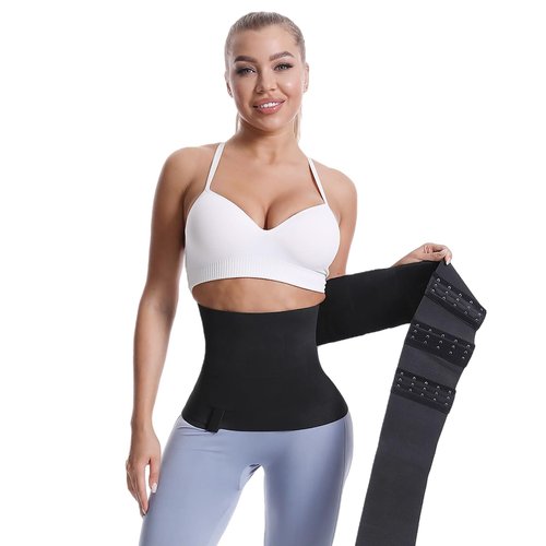 Meichoon Waist Trainer for Women Tummy Control Bandage Wrap Trimmer Workout Girdle 500CM/16.4FT Black