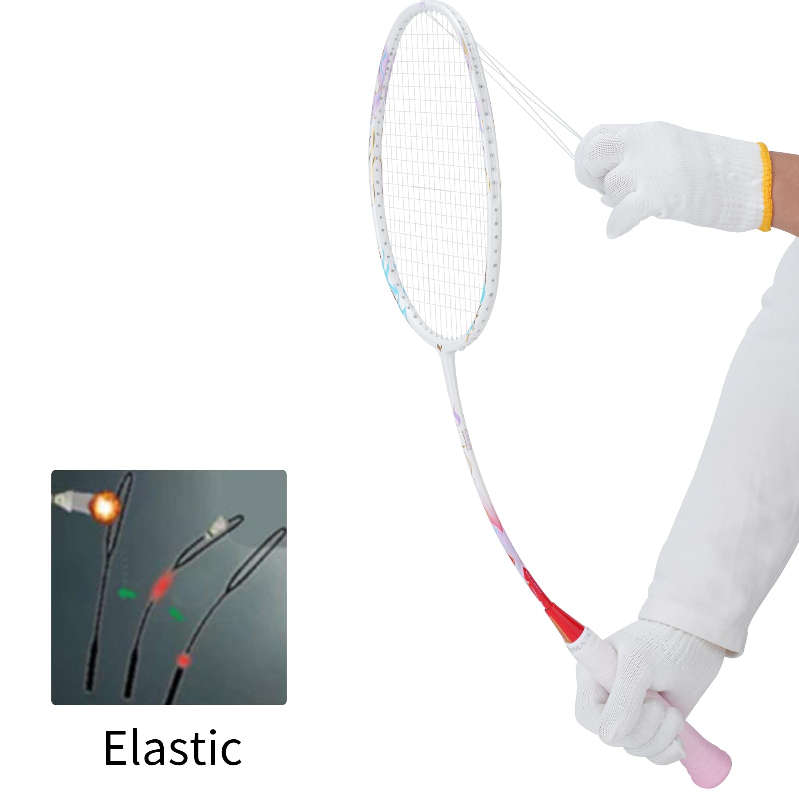 YODIMAN Single Professional Badminton Racket for Advanced Players - 50T Graphite Carbon Fiber with Aerodynamic Frame, Pre-Strung 26lbs, Ultra-Light 5U for Club & Tournament