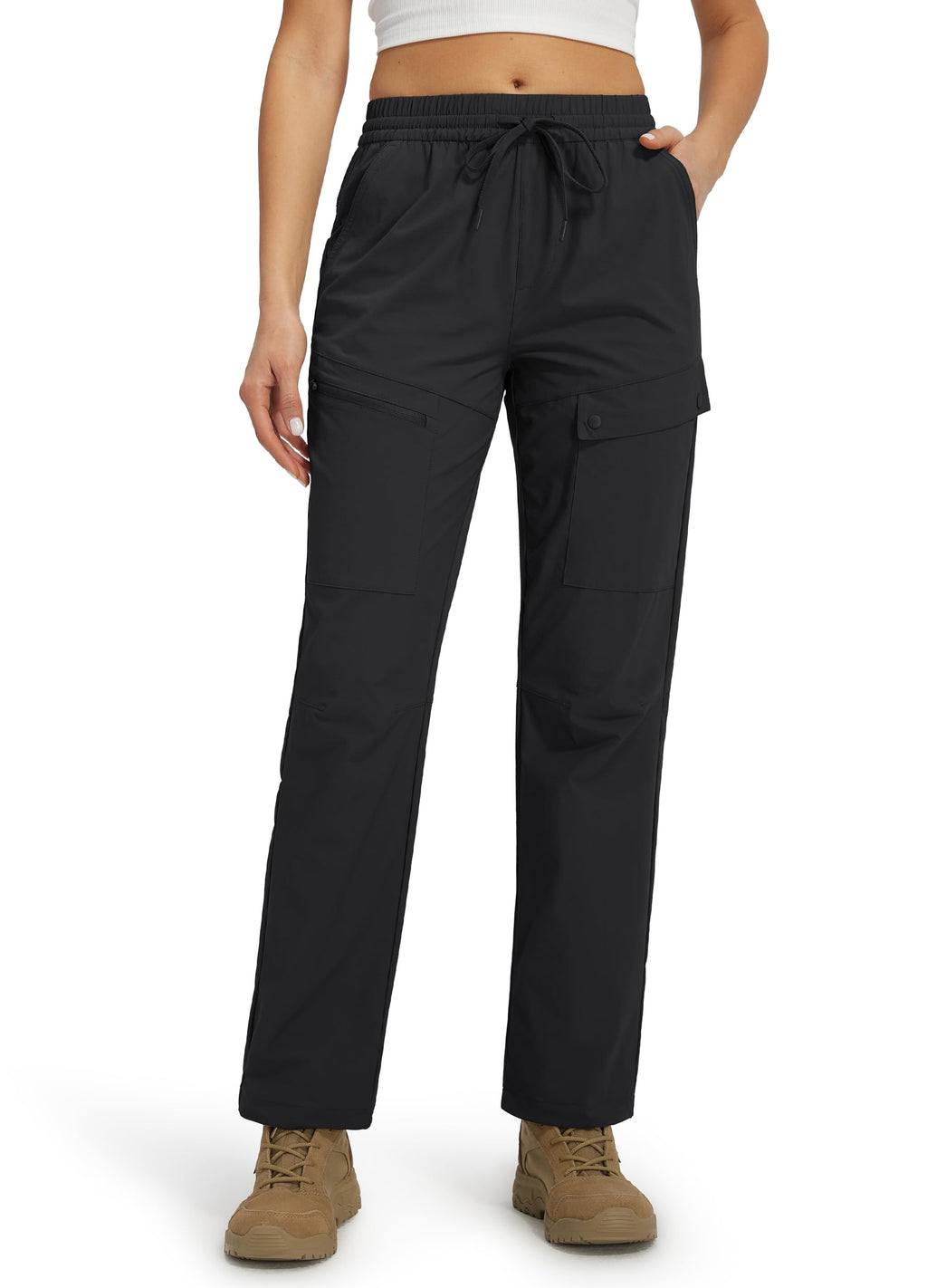 Libin Women's Hiking Pants 29" Lightweight Quick Dry Water Resistant Cargo Pants Outdoor Casual Travel with 5 Pockets, Black M