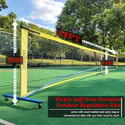 Zdgao Blue 22FT Portable Pickleball Net Set with Wheels & 4 Paddles - Indoor & Outdoor