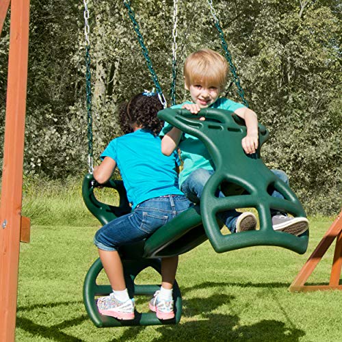Gorilla Playsets Dual Ride Glider Swing for Kids, Back-to-Back Tandem, Green Plastic Coated Chains