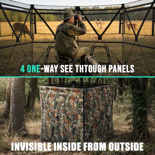 HUNTSEN 4-Panel See-Through Hunting Blind for Turkey - Portable Camouflage Ground Shelter with Silent Windows & Carrying Bag - 2-4 Person