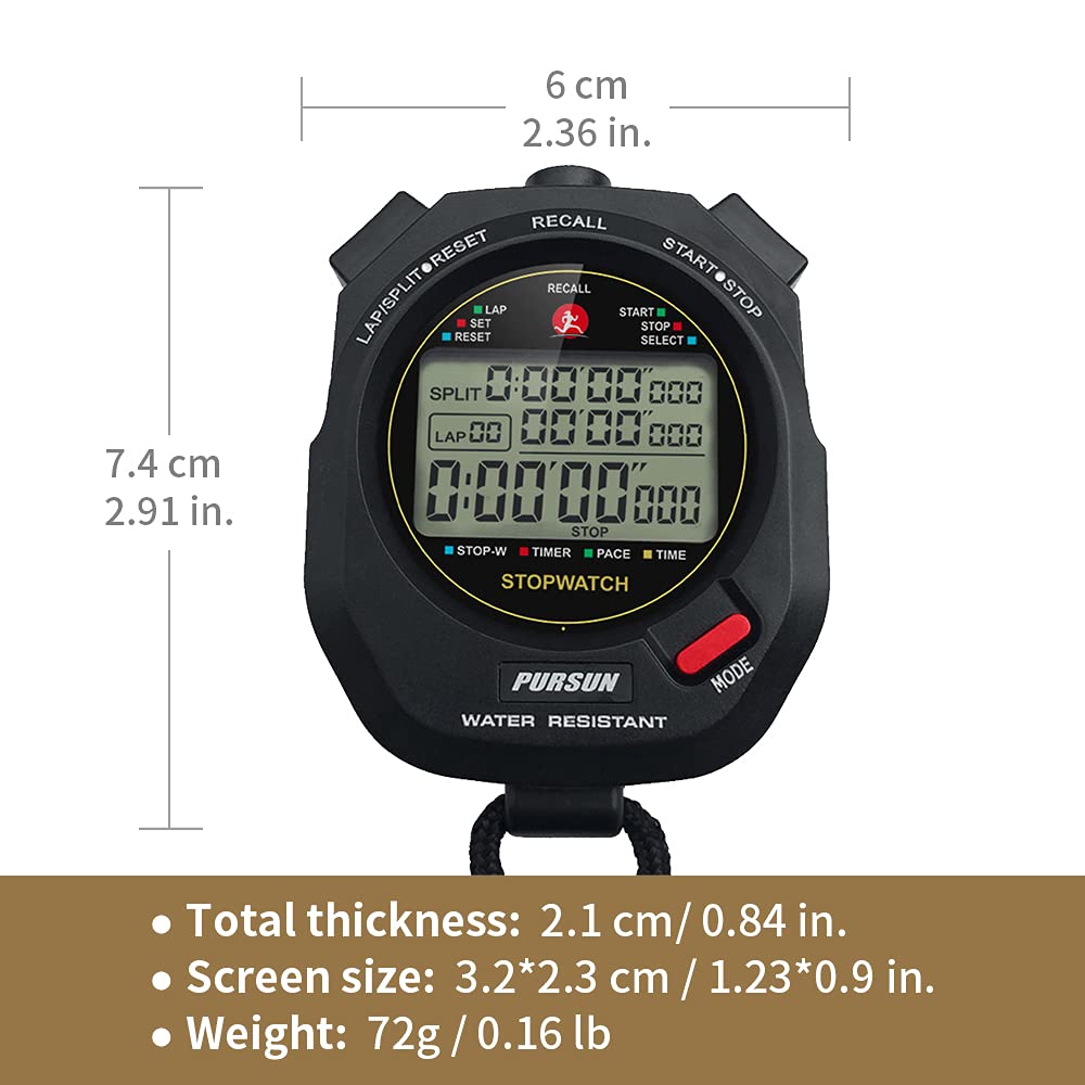 Professional Stopwatch Timer for Sports 100 Lap Stopwatch Digital Sports Stopwatch with Countdown Timer 100 Lap Memory 0.001 Second Timing Water Resistant