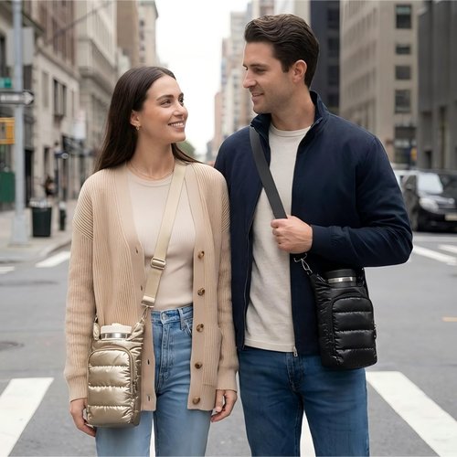 chrisdien deny Water Bottle Holder with Crossbody Strap, Insulated 32oz & 40oz Sling Bag, Water Bottle Purse with Phone Pocket for Travel & Gym