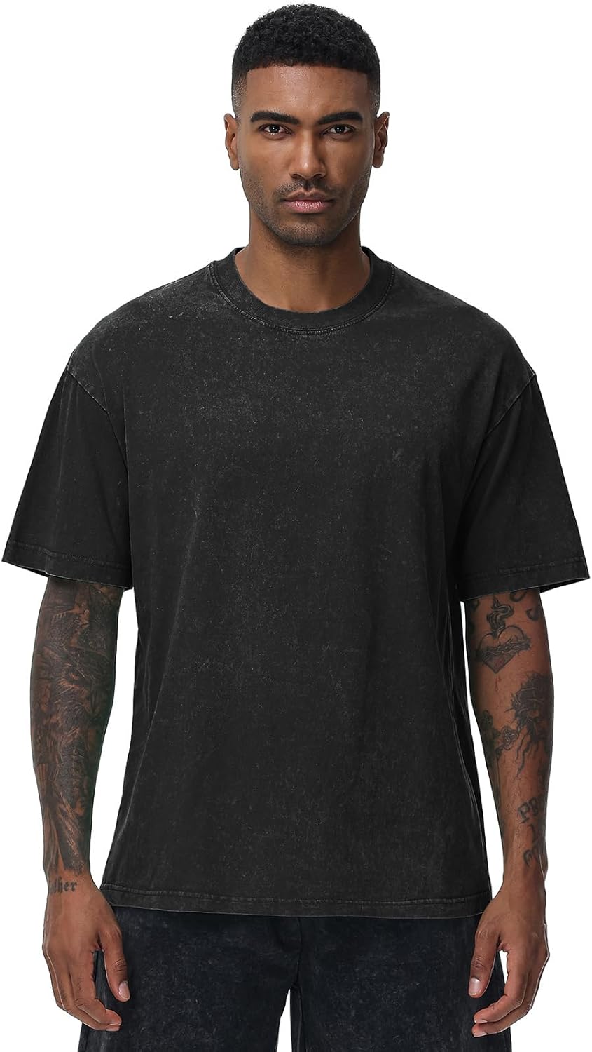 Skiennix Men's Oversized Cotton T-Shirt - Vintage Washed Casual Tee | Unisex Short Sleeve