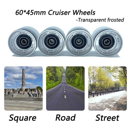 LOOEEL 60mm Longboard Wheels 80A Contains ABEC-9 Bearings and Spacers,Skateboard Riser Pads,Skateboard Hardware Screws Bolts,fit for Your Longboard Skateboards.-Transparent frosted