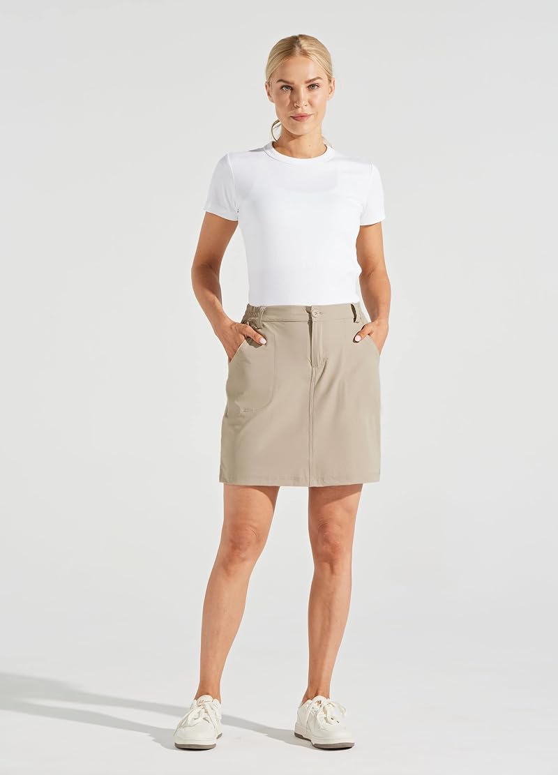 Willit Women’s Golf Skort Khaki Large UPF 50+ Quick-Dry with Pockets