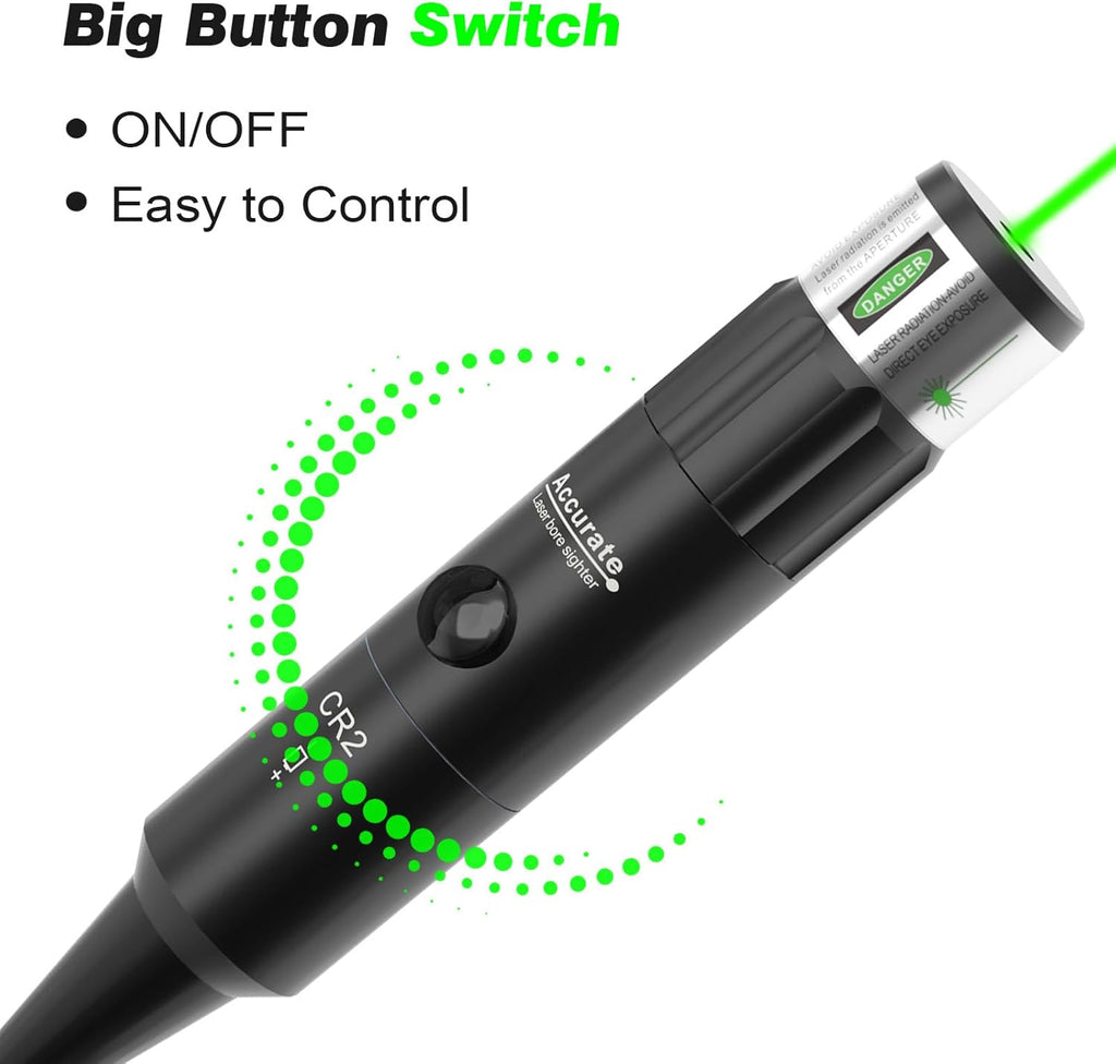 StrongTools Red or Green BoreSighter 177 to 12GA Caliber Rifle Scope Handgun Hunting Red/Green Dot Boresight Kit Press Switch Bore Sight 800mAh Battery