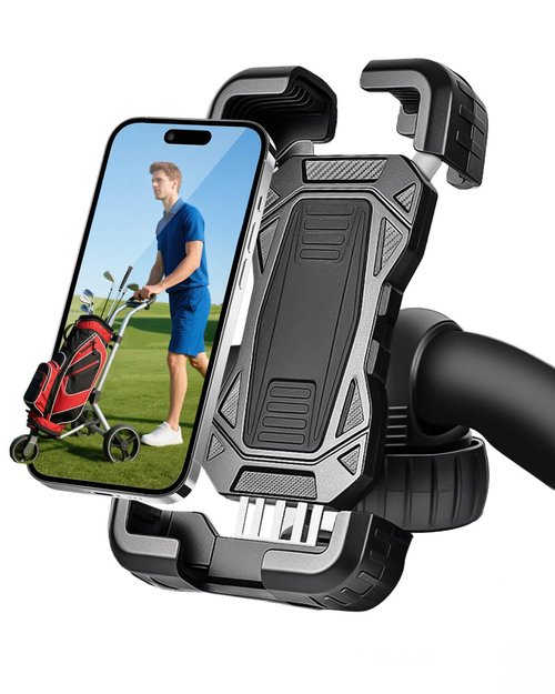 Golf Push Cart Phone Holder Silicone Protection 360° Rotatable Phone Mount Compatible with Clicgear, Sun Mountain, Caddytek, Rovic, Caddy, Bag Boy, Golf Push Cart Accessories for Cell Phones
