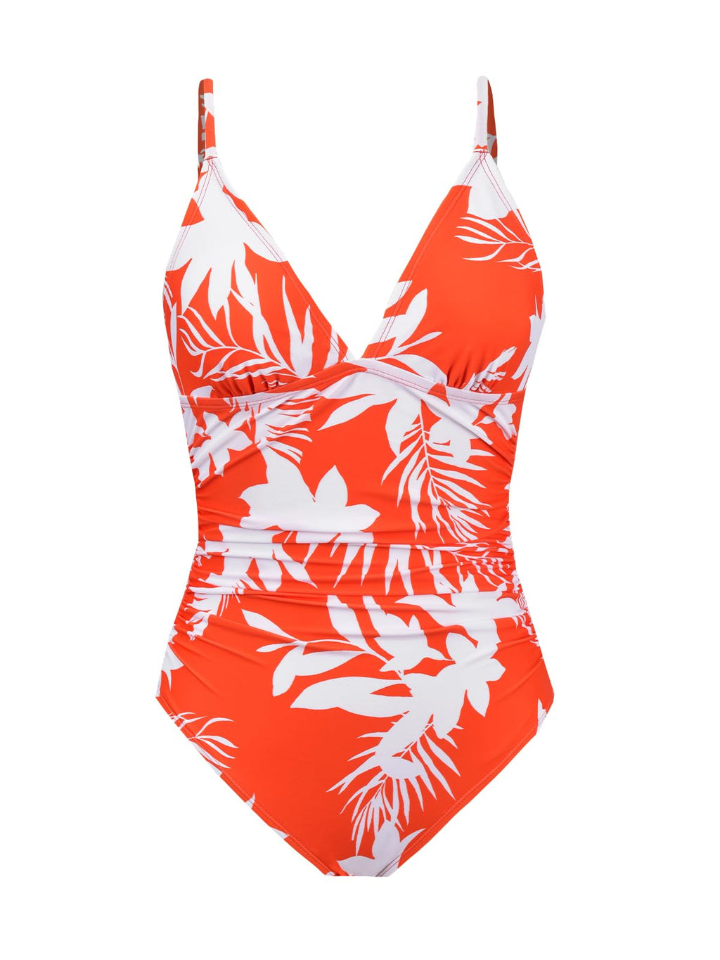 CUPSHE Women's One Piece Swimsuit Bathing Suit V Neck Ruched Tropical Swimwear Adjustable Strap M