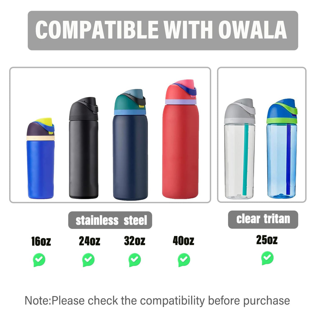 Replacement Lid for Owala Freesip, Compatible with Owala Cup 16oz 24oz 32oz 40oz, One Button Water Bottle Top Lid Replacement Accessory and Straws, Leakproof, BPA-Free (A black)