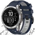 Miimall Compatible for Fenix 7/6/5 Bands, 22mm Width Soft Silicone Sport Waterproof Replacement Strap Band for Fenix 7/7 Solar/7 Sapphire Solar/6/5/Instinct(Midnight Blue+Grey)
