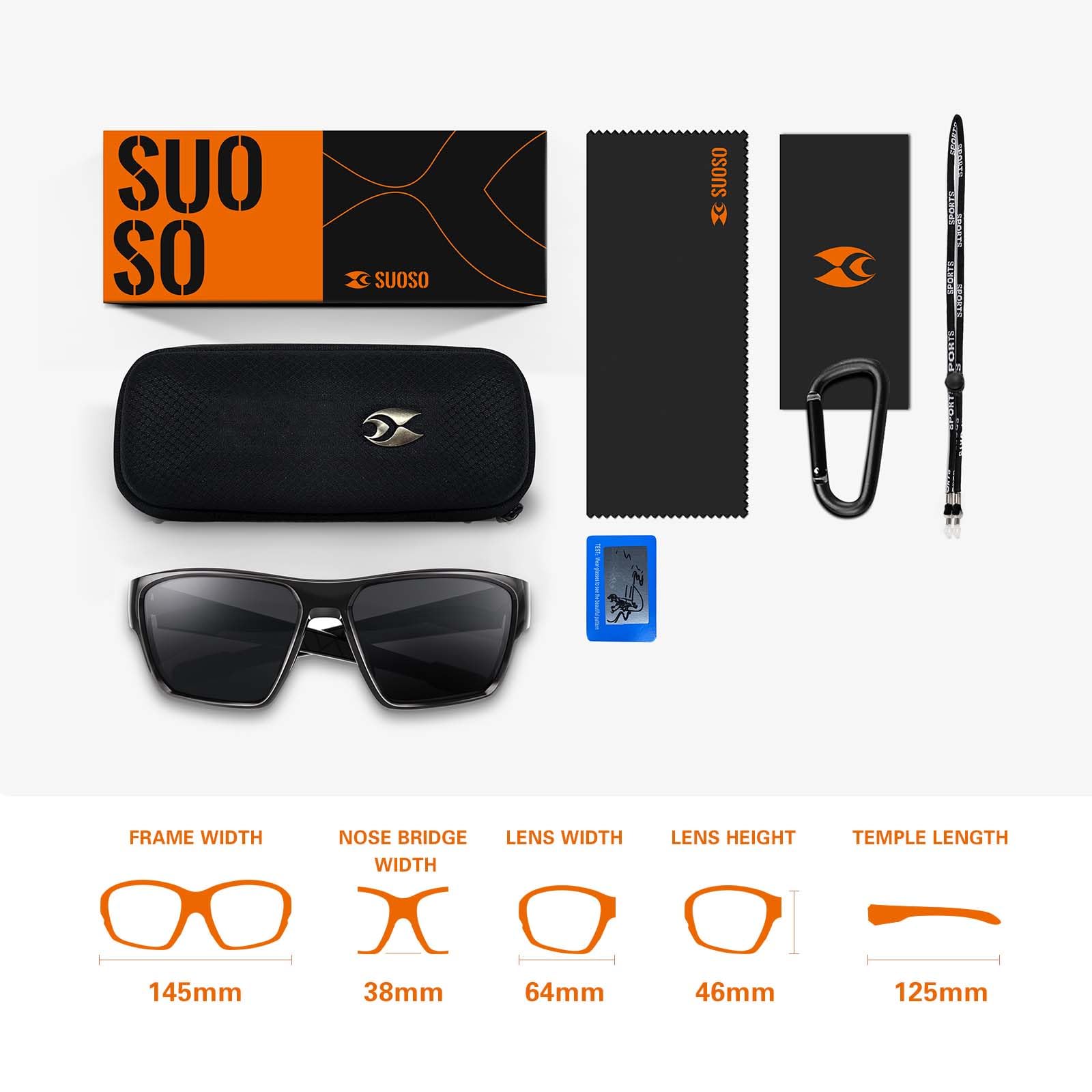 suoso Sports Polarized Sunglasses for Men: TR90 UV400 Protection Sun Glasses Womens Wrap Around Goggles for Drving Fishing Black