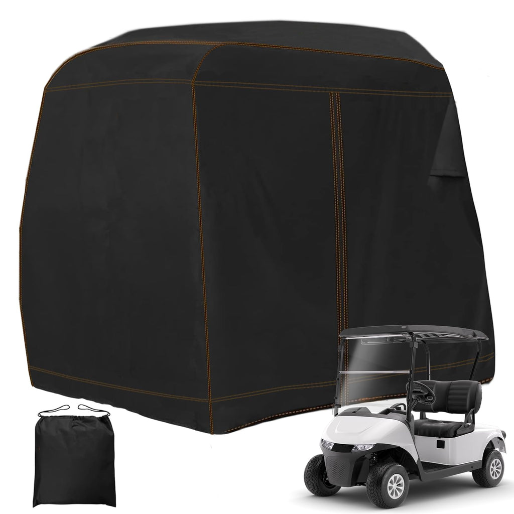YONQIFON Golf Cart Cover 2 Passengers 420D Heavy Duty Waterproof Windproof Dustproof Universal Compatible with Club Car,EZGO,Yamaha,Golf Cart Rain Cover with Storage Bag