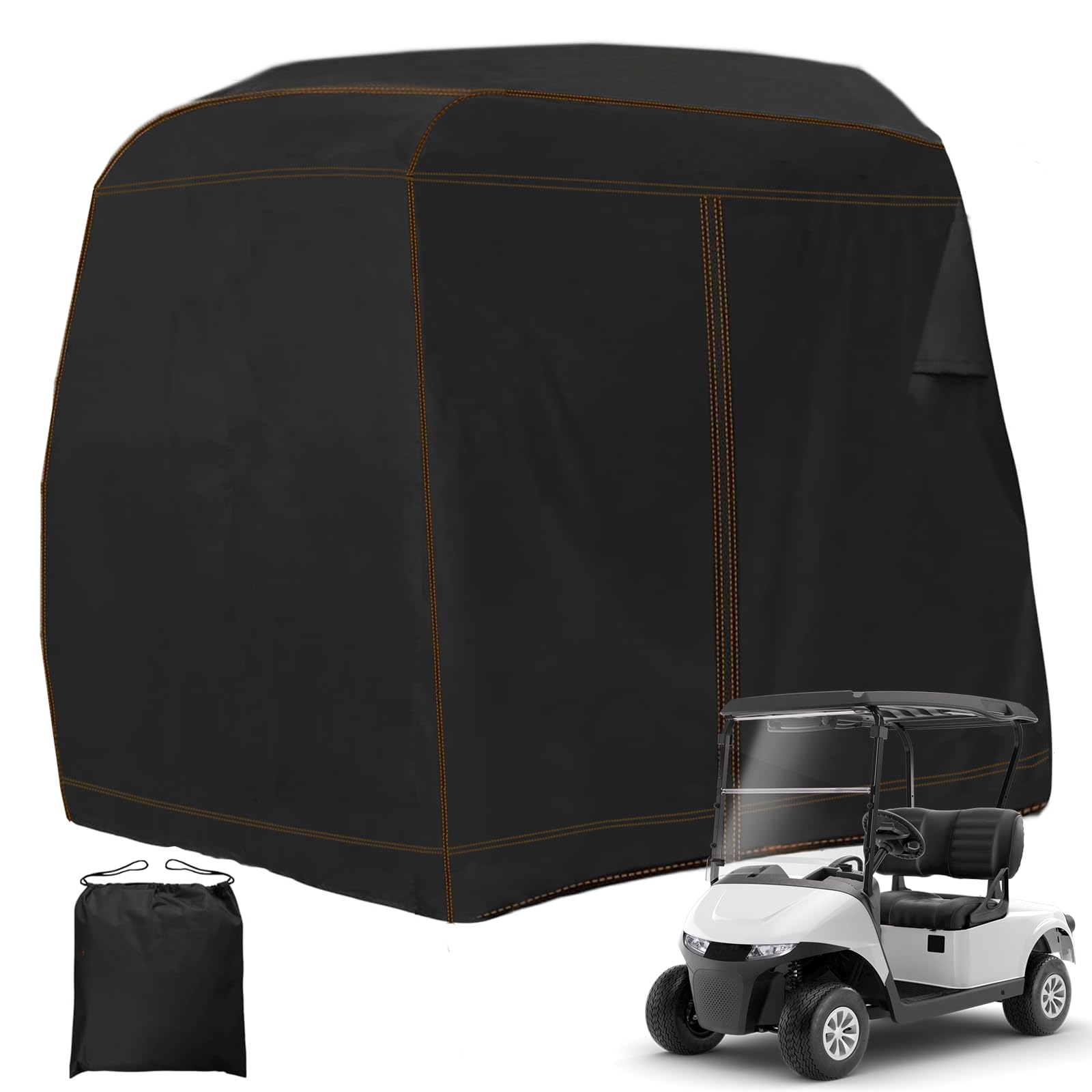 YONQIFON Golf Cart Cover 2 Passengers 420D Heavy Duty Waterproof Windproof Dustproof Universal Compatible with Club Car,EZGO,Yamaha,Golf Cart Rain Cover with Storage Bag