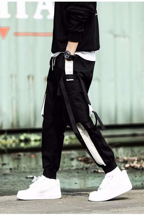 Men's Jogger Pants Punk Cargo Baggy Techwear Streetwear Hip Hop Couple Women Unisex Sports Casual Pants (Black-08,Large)