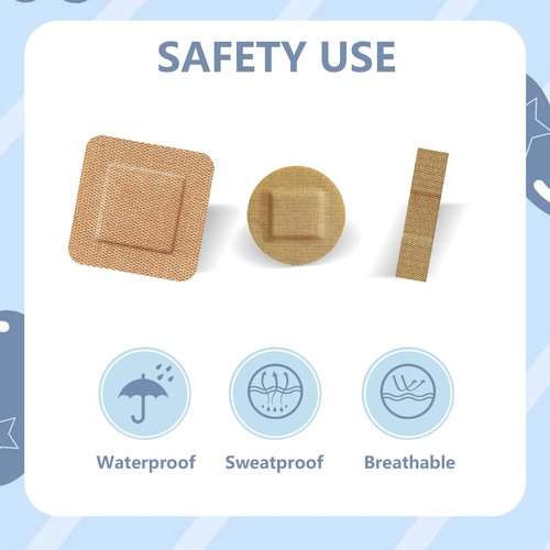 200 Pcs Adhesive Small Spot Bandages Bulk，Fabric Flexible Breathable Non Stick Pad Round Square Strip Bandages for Small Wound (0.87”，3/8” x 1.5”，1.5”)
