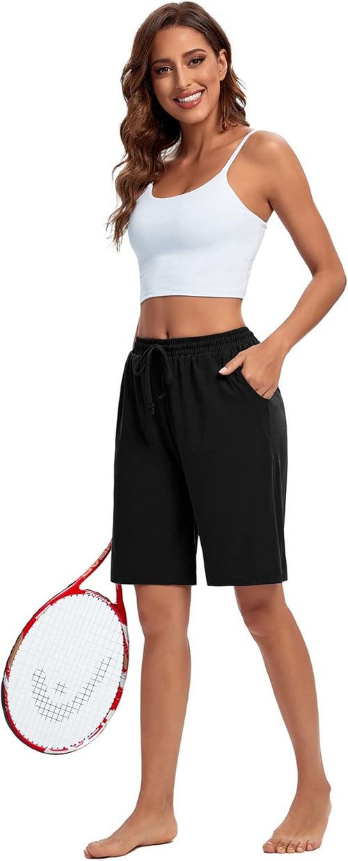 ASIMOON Women's Bermuda Shorts - Casual Athletic Lounge Shorts with Pockets | Loose Fit, Comfortable Design