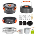 Camping Cooking Set Camp Cookware, Kitchen Pots and Pans Set - Backpacking Equipment Hiking Cooking Set - Portable 300ml + 150ml Water Cup with Handle - Carabiner - Dishcloth - 2 Folding Cutlery